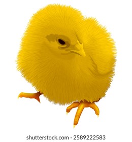 Yellow realistic fluffy chick. Vector illustration.