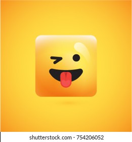 Yellow realistic isolated emoticon, vector illustration