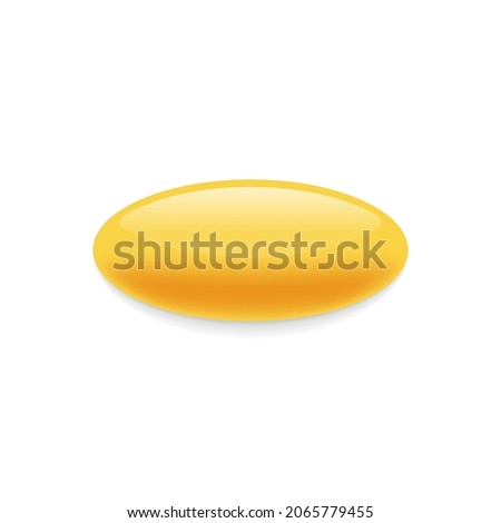 Yellow Realistic Pill on White Background. Mockup of Oval Painkiller or Antibiotic. Pharmaceutical Medicament and Drug. Cosmetic Oil Capsule of Vitamins and Minerals. Isolated Vector Illustration.