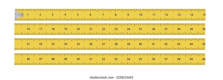 Yellow realistic Ruler Measuring scale, 60 centimeters. Vector illustration flat design isolated on white background. 