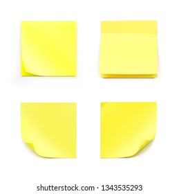 Yellow realistic stick note papers. Vector illustration isolated on white background. Ready for your design. EPS10.