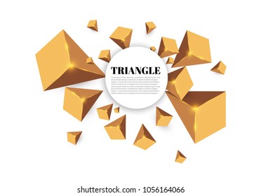 Yellow realistic triangles and golden light effects. 3D effect.motion of flying triangles. Vector illustration.For cover book, brochure, flyer, poster, magazine, cd cover design.