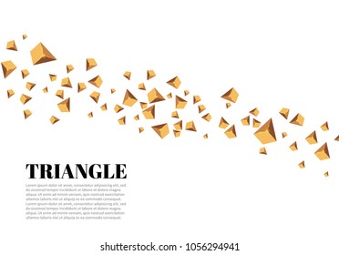 Yellow realistic triangles and golden light effects. 3D effect.motion of flying triangles. Vector illustration. motion animation.
