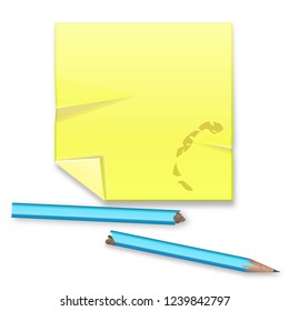 Yellow record sheet with pencils on white background