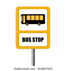 Yellow rectangle bus stop sign, Traffic road symbol, Public transport station