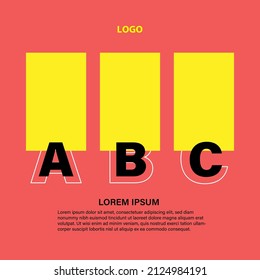 marco de rectángulo amarillo, diseño vectorial de plantilla de pancarta, alfabeto y bloque vacío en el fondo de color de coral