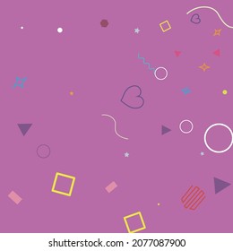 Rectángulo amarillo Pink Green Square Violet Wave Illustración. Stars Hearts Purple Colorful Red Bright Ring Hipster Background. Diseño Geométrico Sencillo de Círculo Azul Naranja Pastel Poligonal.