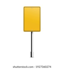 Yellow Rectangle Road Sign Mockup For Street Direction Information - Realistic Blank Template Isolated On White Background. Vector Illustration.