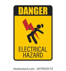 Yellow rectangle sign of worker struck by electricity, electrical hazard, high voltage safety label