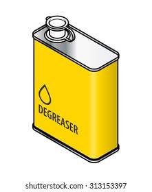A yellow rectangular metal tin of degreaser.
