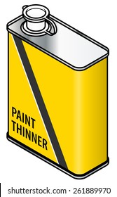 A yellow rectangular metal tin of paint thinner.