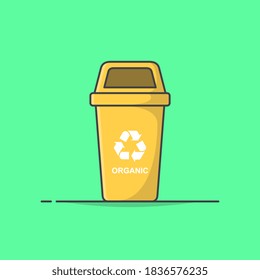 Yellow Recycle Bin With Recycle Symbol Vector Icon Illustration. Container For Recycling Waste Sorting Illustration. Ecological Trash Flat Icon