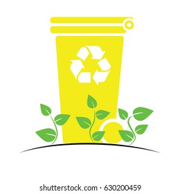 Yellow recycle bin, vector, icon