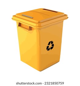 Diseño del cubo de reciclaje amarillo sobre blanco