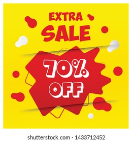 Yellow red abstract 70% off extra sale banner template design. Big sale special offer. Special offer banner for poster, flyer, brochure, sticker. Vector illustration.