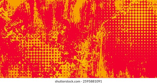 Yellow and red abstract grunge background with halftone style.