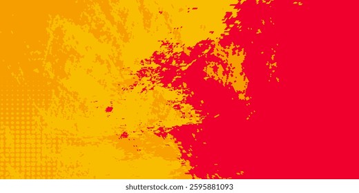Yellow and red abstract grunge background with halftone style.