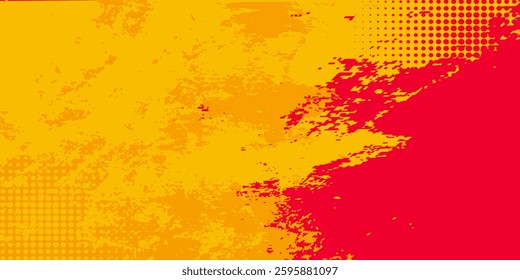 Yellow and red abstract grunge background with halftone style.