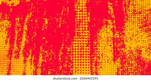 Yellow and red abstract grunge background with halftone style.