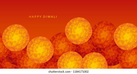 Yellow and red abstract Indian floral pattern for diwali festival. Fall orange flowers in modern laconic geometric  style. 