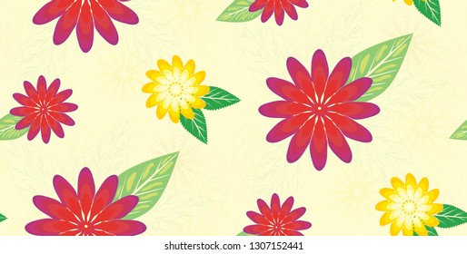 Yellow and red abstract seamless floral pattern for textile/fabric print