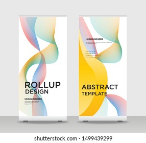 Yellow red Abstract Shapes Modern Exhibition Advertising Trend Business Roll Up Banner Stand Poster Brochure flat design template creative concept. Yellow red Roll Up EPS. Presentation Cover