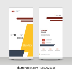Yellow red Abstract Shapes Modern Exhibition Advertising Trend Business Roll Up Banner Stand Poster Brochure flat design template creative concept. White background Roll Up EPS. Presentation