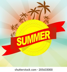 yellow and red abstract summer background with palm