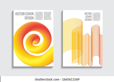 Yellow red airy lines. Trendy gradient background. Fluid dynamic template.  Minimal geometric cover. 3d futuristic concept. Vector digital graphic. Web desing background. Creative graphic elements.