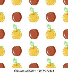 Yellow red apples pattern. Idea for decors, ornaments, wallpapers, gifts, damask, paper, covers, templates, celebrations, summer holidays, natural fruit themes. Isolated vector art.