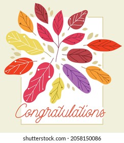 Yellow and red autumn leaves beauty of nature vector flat greeting card, fall foliage drawing anniversary invitation or other greetings.