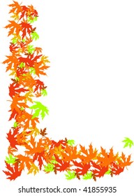 Yellow Red Autumn Leaves Frame Background. Vector Illustration.