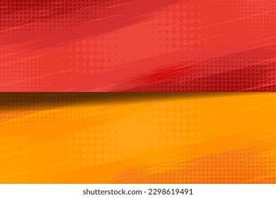 Yellow and red background. Retro comic in pop art style. Compared to lightning-fast halftone dots. Cartoon vs vector illustration