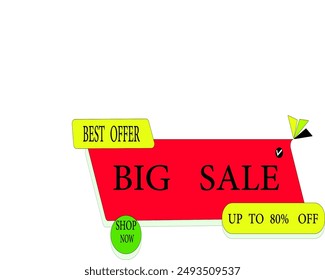 Yellow and red background special offer 80% discount sale tag and banner.