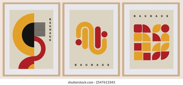 Cartaz de Bauhaus amarelo e vermelho, arte de parede emoldurada, decoração de parede, arte de parede colorida