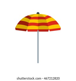 Yellow and red beach umbrella icon in flat style on a white background