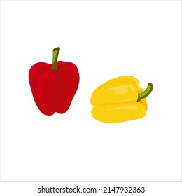 Yellow and red bell pepper flat icon collection set isolated on white background.Fresh organic vegetable. Paprika