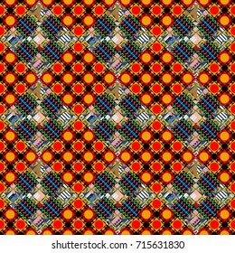 Yellow, red and black abstract background painted geometry shine and layer element seamless pattern. Vector illustration.