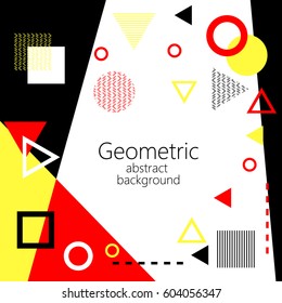 yellow red black white abstract geometric vector background, geometric elements, triangle, square, circle, rhombus, postcard
