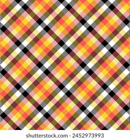 Yellow red black white check pattern. Seamless vector gingham texture. Tablecloth, blanket, kitchen cloth or casual fashion print design. Checkered background.