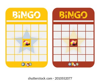 Yellow And Red Blank Copy Space Bingo Card Cut Out Decorated With Text Beach Ball Sunglasses Pebbles And Bingo Balls Over White Background