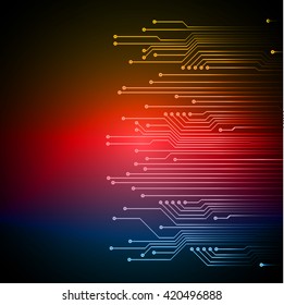 yellow red blue abstract vector background with high tech circuit board