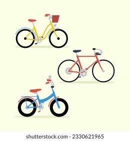 yellow red blue bicycles flat style