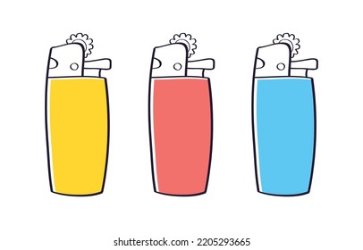 Yellow, red and blue lighter isolated vector illustration.
