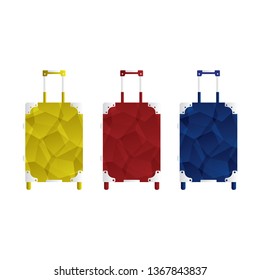 Yellow, red and blue travel bag or suitcase. Isolated on white. Vector illustration