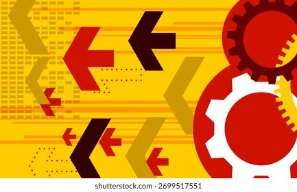 yellow red brown arrown and circle ciruit networking electronic cyberspace with lines stripes abstract high technology background