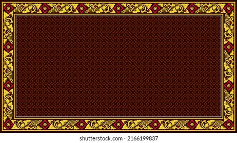 Yellow Red Brown Balinese Ethnic Border Frame Ornamental Flourish Carving Pattern