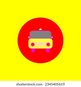 un icono de autobús amarillo y rojo en un fondo amarillo