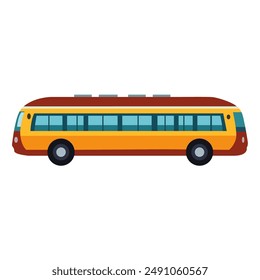 Yellow red bus vector illustration, public bus transportation clip art, colored vehicle clipart, yellow bus flat icon cartoon