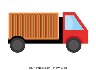 Yellow and red Cargo truck isolated icon on white background, vector illustration.